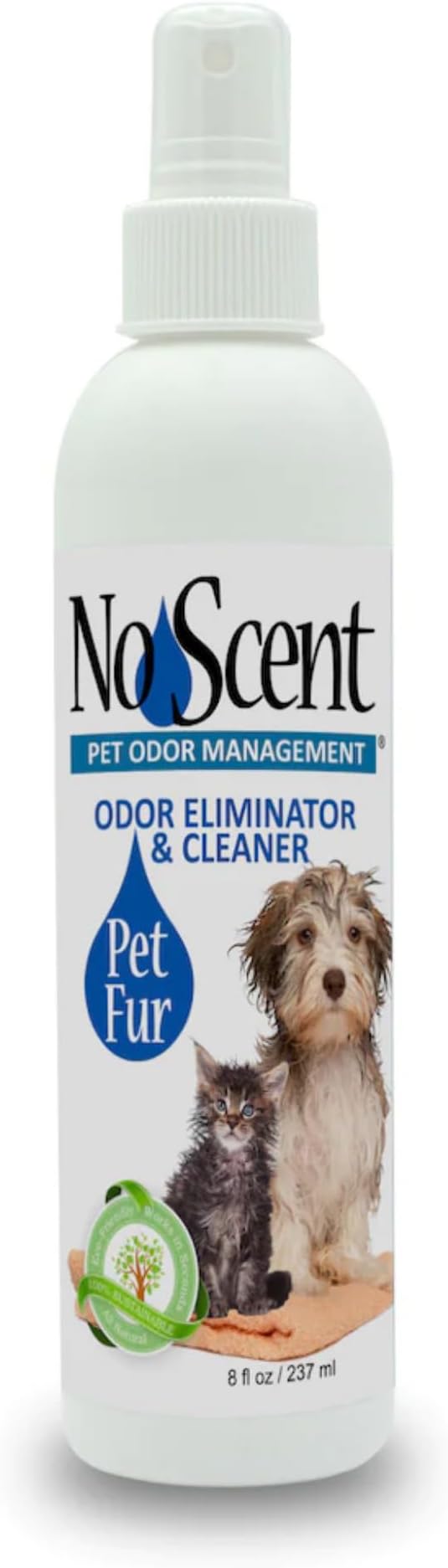 No Scent Pet Fur Odor Spray & Rinseless Cleaner for Dog, Cat, Hamster, Small Animal & Furry Pets (8 Fl Oz / 237 mL)