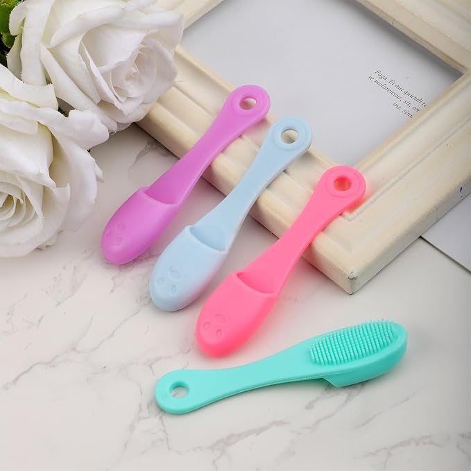 4 Pcs Cat Chin Brushes, Soft Silicone Manual Facial Cleansing Scrubber Cats Chin Cleaner Dog Finger Toothbrush Pet Tooth Brush with Improved Design for Dogs Cats Puppies Chin Cleaning Dental Care