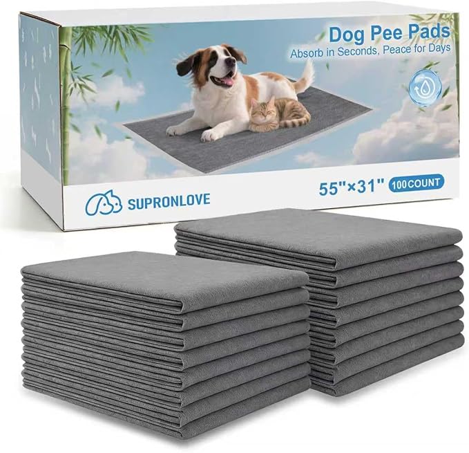 Charcoal Puppy Pads 55"×31", Ultra-Large Carbon Pee Pads for Dogs 100Count, Odor-Control Dog Pee Pads, 6-Layer Dog Training Pads, Ultra-Absorbent & Quick-Dry Black Puppy Pads