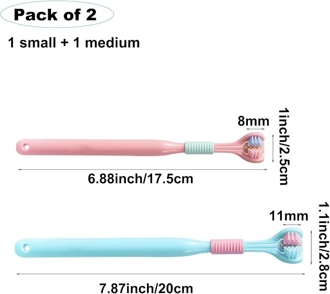 Three Sided Dog Toothbrush Kit, 2 Size Toothbrush for Adult Puppy with Small Soft Head, Pet Teeth Deep Clean Dense Brush, Small Dog Tooth Cleaning