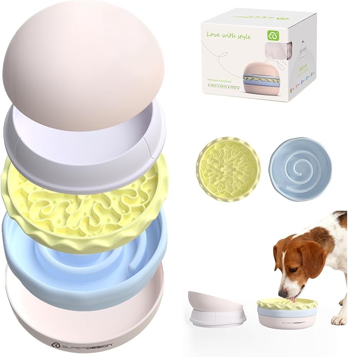 5-in-1 Dog Bowls Set, 6.1 inch Cute Colorful Hamburger-Shaped Dog Food Bowl Stackable for Easy Storage and Travel, Cat Bowls for Food and Water, Pet Bowls Suitable for Small and Medium Dogs (Pink