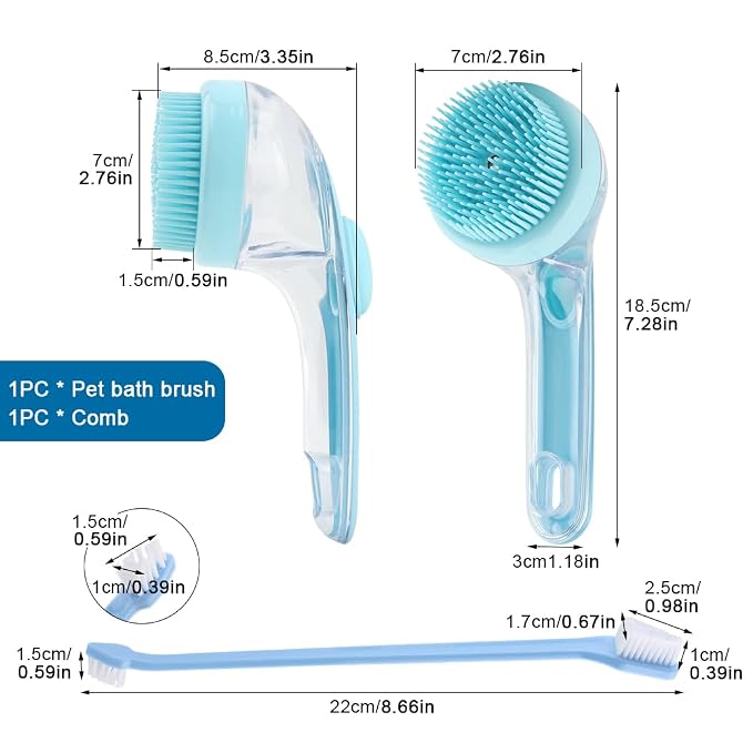 Pet Bath Brush, 2 in 1 Dog Bath Brush with Built-in Shampoo Dispenser, Pet Wash Brush with Double Head Toothbrush, Grooming Massage Brush for Dogs & Cats