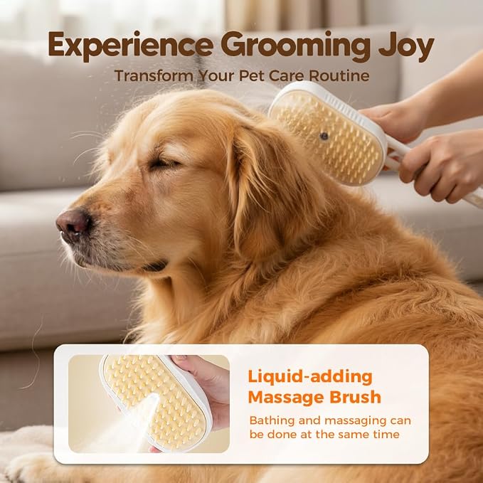 2026 Upgraded 3-in-1 Cat Steam Brush, Rechargeable Steamy Pet Grooming Brush for Shedding, Multifunctional Pet Hair Remover with Steam for Pet Massage & Deep Cleaning-Multicolor