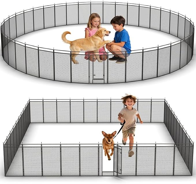 Dog Playpen with Safety Mesh, 24in 40 Panels, Black-Silver