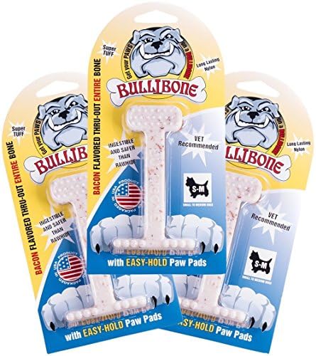 Bullibone Nylon Dog Chew Toy for Aggressive Chewers - Dental Hygiene Bone with Bacon Flavor, Durable Tough Chew Toys for Small Dogs, Indestructible Dog Bone - 3 Pack