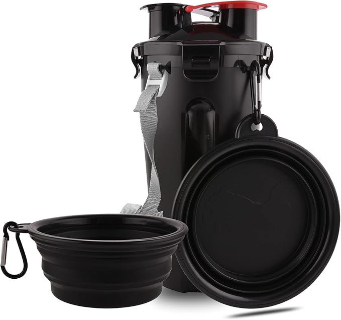 Dog Travel Water Bottle, 2-in-1 with Collapsible Bowl, Black