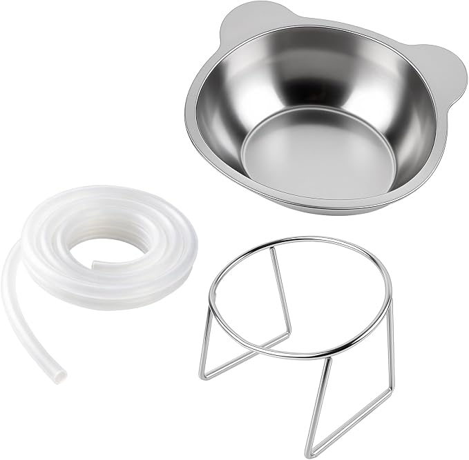 15° Tilted Elevated Cat Bowl - Silent Stainless Steel Raised Cat Dish with 1M DIY Noise-Canceling Strip - Anti-Vomiting & Neck Protection - 304 Food Grade Metal Cat Bowl, Dishwasher Safe