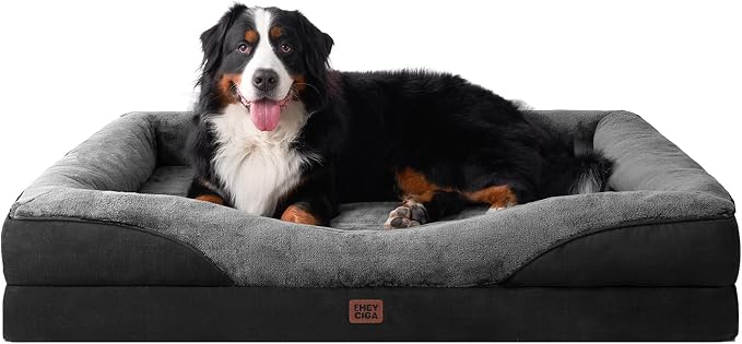 EHEYCIGA Orthopedic Memory Foam Dog Bed - XXL 52x41in, Grey/Black