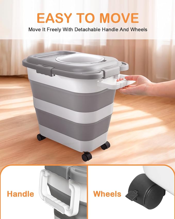 25-28Lbs Dog Food Storage Container Airtight, 28Lbs, Grey