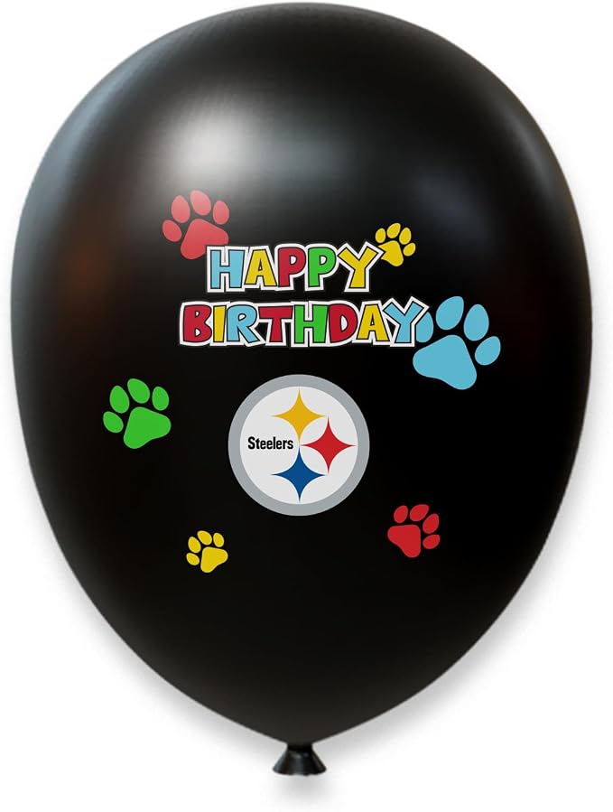 NFL Pittsburgh Steelers Dog Birthday Party Set 9pcs with 1 Football Bandana Small/Medium, 1 Banner, 1 Birthday Cake Toy & 6 B-Day Balloons, Dog Birthday Set, Costume, Fun Doggie Pawty Accesories