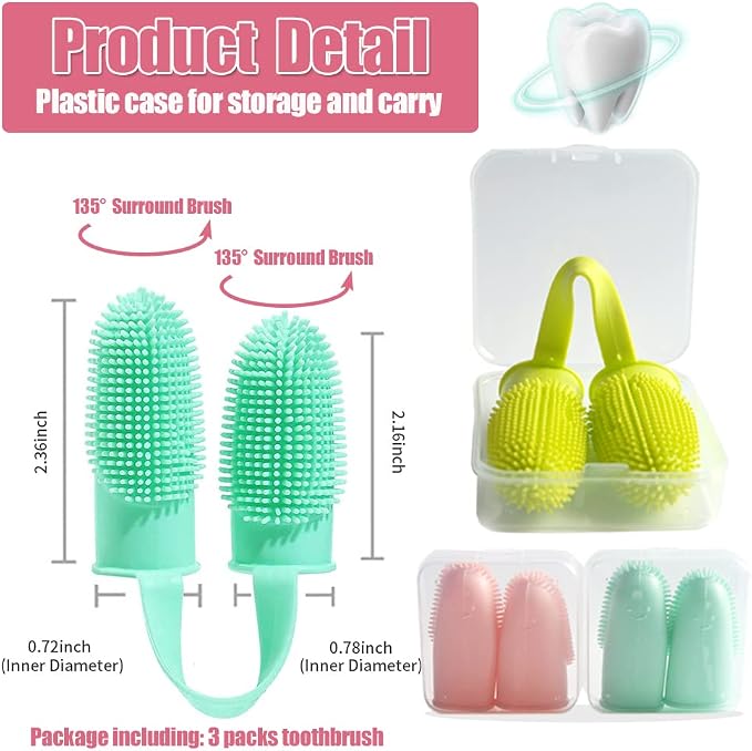 Dog Toothbrush Kit,3 Pack Dogs Finger Tooth Brush,Dental Care,Tow-Finger Teeth Brushing for Cat,Puppy, Small Pet,Food Grade Silicone Easy Cleaning Brushes for Cats and Large Pets