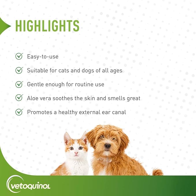Vetoquinol Ear Cleansing Solution for Dogs and Cats, 16 oz