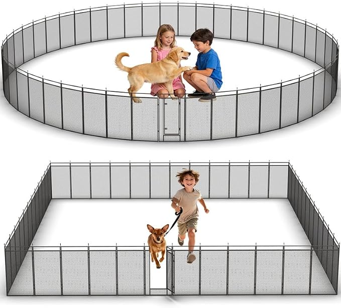 Dog Playpen with Safety Mesh, 24in 48 Panels, Black-Silver