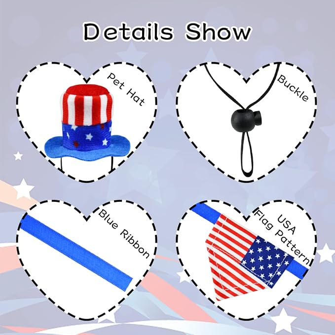 4 Pcs Pet Independence Day Costume 4th of July Guinea Pig Hat and Bandana, Small, 4-Pack, Small