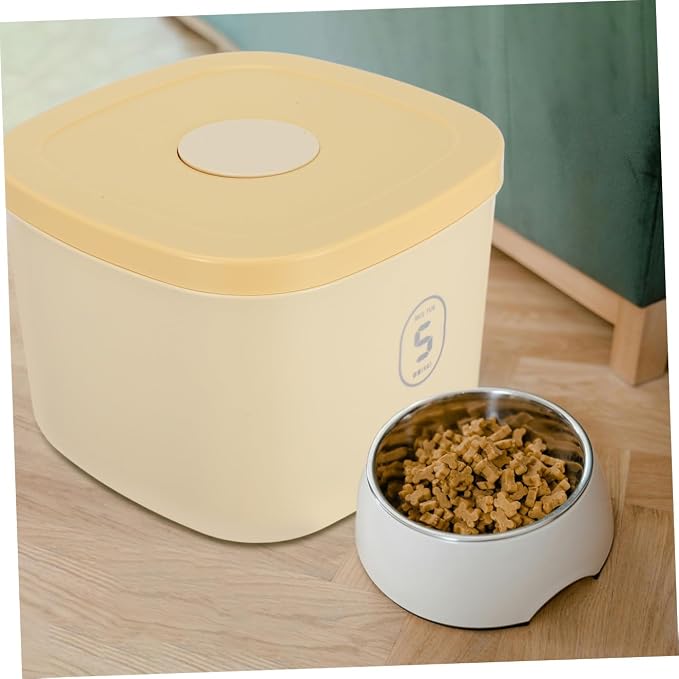FRCOLOR Vacuum Sealed Small Dog and Cat Food Storage Container Airtight Pet Treat Bin Moisture-proof Yellow Plastic Organizer for Home Use