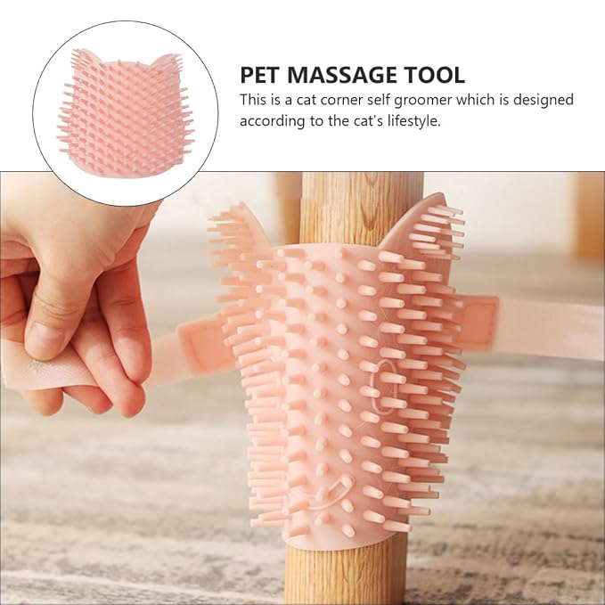 Abaodam Silicone Cat Massage Comb Corner Self Grooming Brush for Cats Pink Large Dual-use Wet Dry Pet Shedding Massage Tool