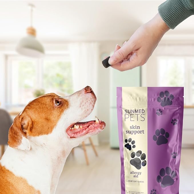 Sunmed Skin Support Dog Allergy Relief Chews – Natural Seasonal Allergy Relief with Nettle, Quercetin, & Green-Lipped Mussel – Soothes Itchy Skin, Supports Health – 40 Count