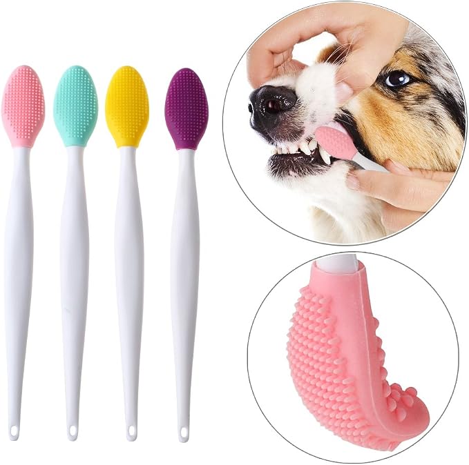 Pets Silicone Soft Head Dog cat with Toothbrush Dog cat Teeth Cleaning Health Care（4-Parks）