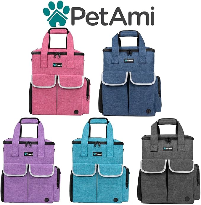 PetAmi Dog Travel Bag Organizer with Food Containers & Bowls, Purple