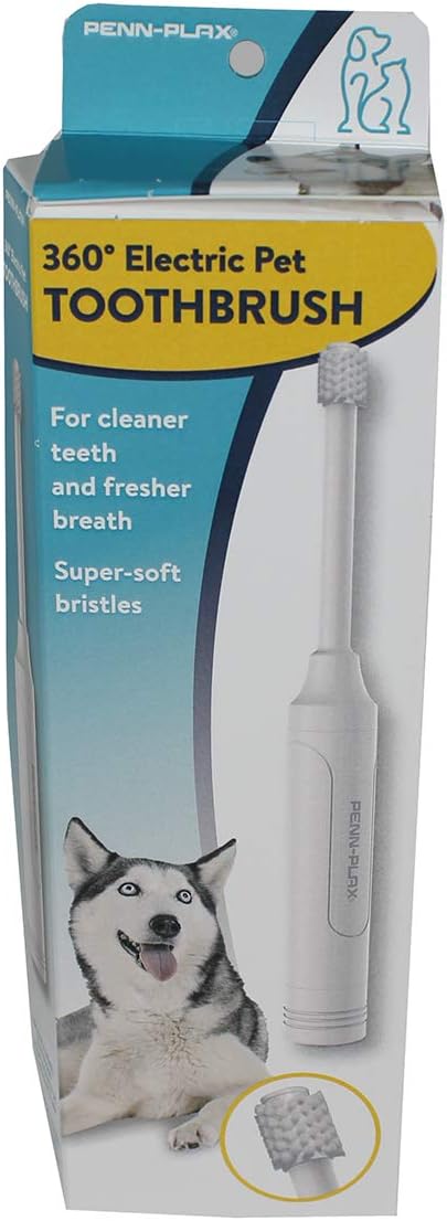 Penn-Plax 360° Electric Pet Toothbrush – Battery Operated (AA) – Super Soft Bristles for Ultimate Comfort – Safe for All Dogs and Cats