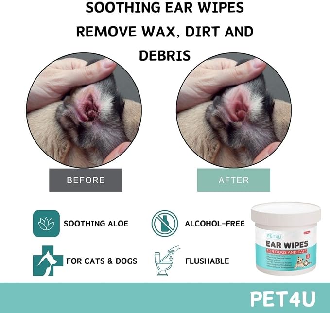 Gentle Ear Wipes for Dogs and Cats, 120 Wipes