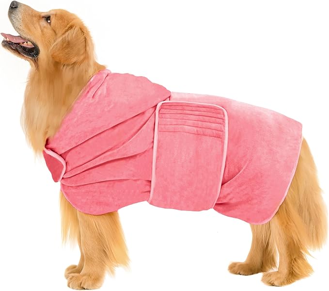 Avont Dog Bathrobe - Super Absorbent Pet Drying Towel Bath Robes After Bath Shower Swim Wet Walk for Puppies -Pink(L)