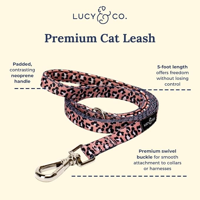 Lucy & Co. Wild Side Step-in Cat Harness & Leash Bundle – Reflective, Breathable & Adjustable Harness for Cats, Kittens & Small Dogs, Lightweight & Secure and Dual Leash Clips – Large