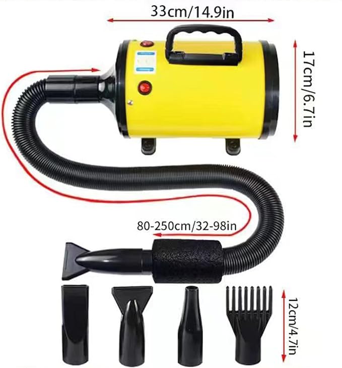 OKYUK Dog Blow Dryer, 2.6HP 2000W High Velocity Professional Pet Grooming Dryer, Adjustable Speed and Temperature Control Pet Blower Dryer with 4 Different Nozzles