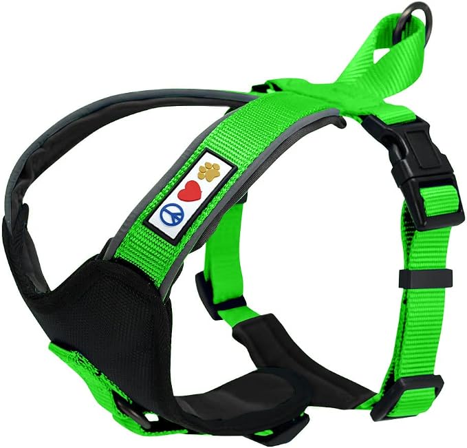 Pawtitas Reflective Padded Dog Harness for Large Dogs – Adjustable Step-in Vest | Fits Chest 27–33 in | No Pull Training Harness | L | Green