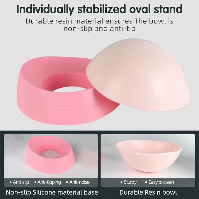 Bulldog Bowl Anti-Slip Dog Cat Dish Detachable Rubber Dog Bowl Pet Sterile Tilted Pet Feeder Slope Base (Pink, 2 Cup (Small/Medium Dog))