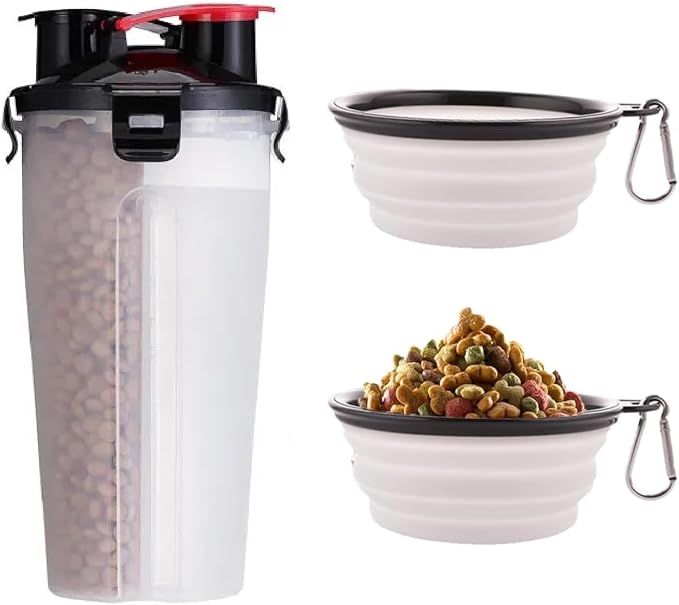 2-in-1 Dog Travel Water Bottle with Collapsible Bowl, White