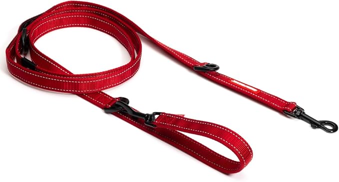EzyDog Vario 6 Multi-Function Dog Leash - Standard, Red | Use as a 6.5 ft, 5.5 ft, or 4ft Leash, Use Hands Free, As a Short or Long Tether, or Double Leash, 1" Wide, Dogs Over 26 lbs