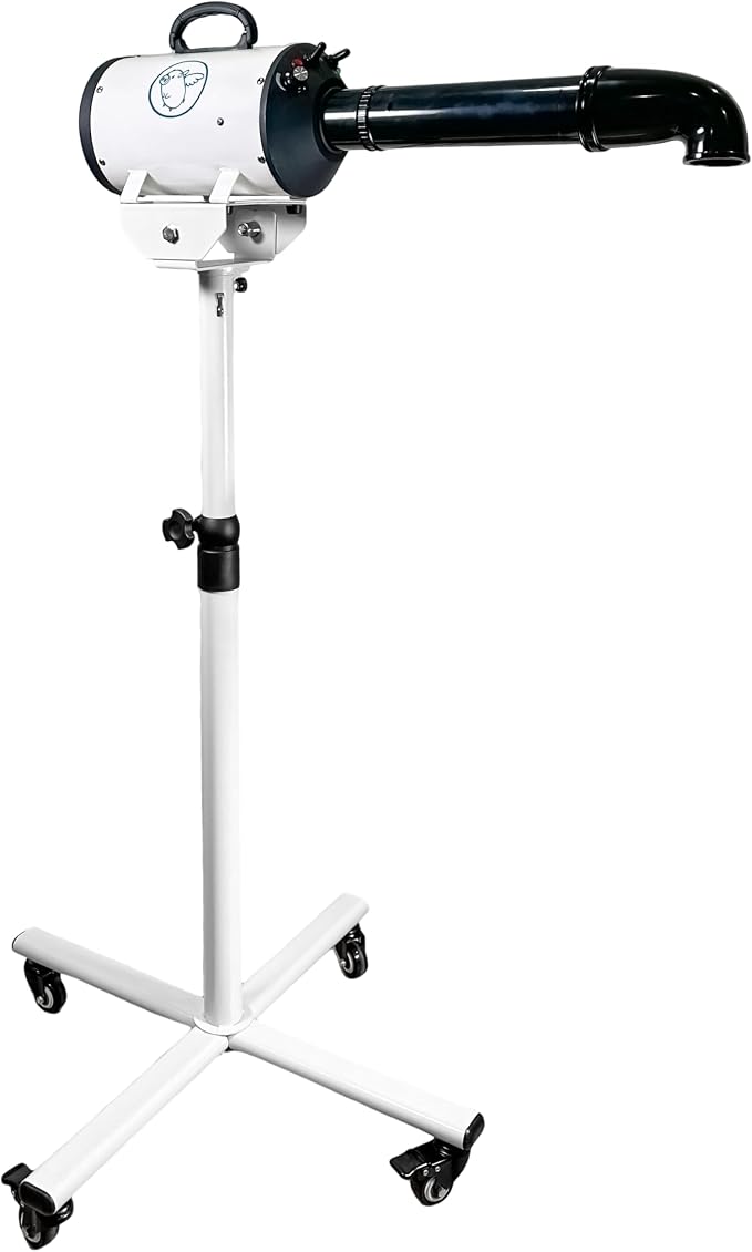 Flying Pig High Velocity Dog Pet Stand Grooming Dryer w/Variable Air Speed & Heat (White w/Teal Logo)