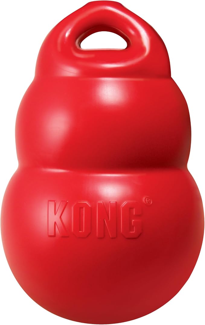 KONG Bounzer, Lightweight Rubber Fetch and Retrieve Toy, for Medium Dogs | Lightweight Oversized Classic-Shaped Rubber Toy with a Top Handle, Bounces Back for Fetch & Retrieve