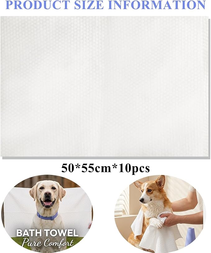 Disposable Pet Bath Towel,10 PCS Portable Pet Grooming Towels,19.6 x 21.6 inch Convenient Pet Cleaning Towel Pet Drying Towels,Absorbent Bath Towel for Medium Dog