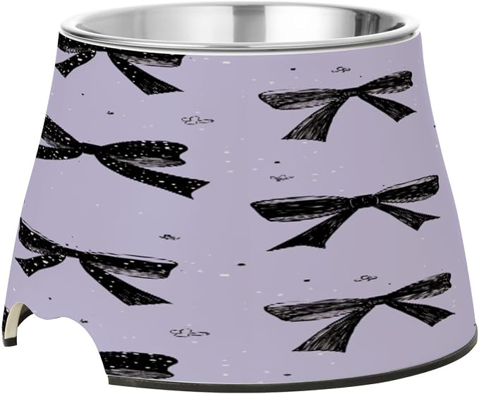 Blueangle Elevated Dog Bowls with Stainless Steel - Non-Slip 2.3 Cup High Capacity Pet Dish for Spinal Health & Black Bows Design（294）