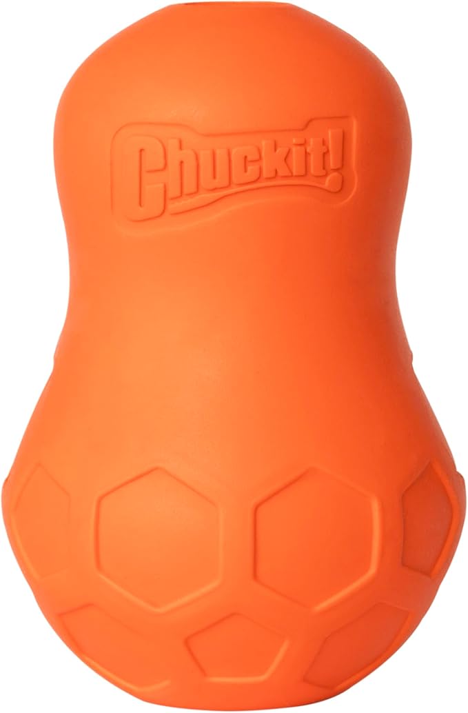 Chuckit! Tumble Teez Dog Treat Puzzle Toy, Medium, Orange – Interactive Tumble‑Shaped Treat & Chew Puzzle Pod for Dogs 20–60 lb – Durable Rubber Fetch Toy with Interior Treat Chamber – Pack of 1
