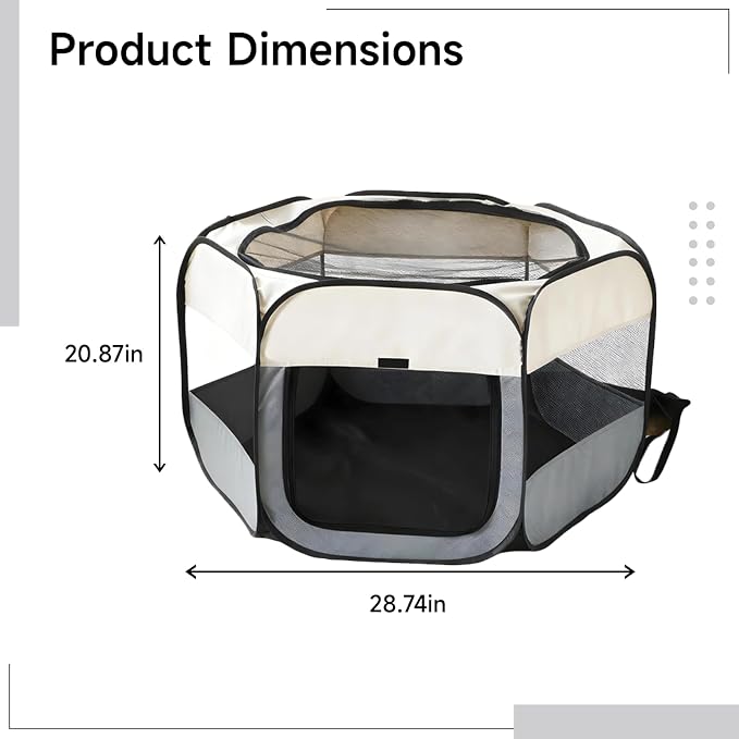 Dog Playpen Foldable, 28.7 in, 73 cm Portable Pet Playpen, Instant Pop Up Beige Pen with Breathable Mesh, Easy Clean Polyester Fabric for Small to Medium Dogs