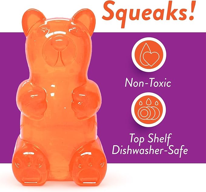 Spunky pup Spunky Bear Interactive Squeaky Dog Toys - Gummy Bear Shape, Crazy Bounce, Dishwasher-Safe, Assorted Neon Colors- Large