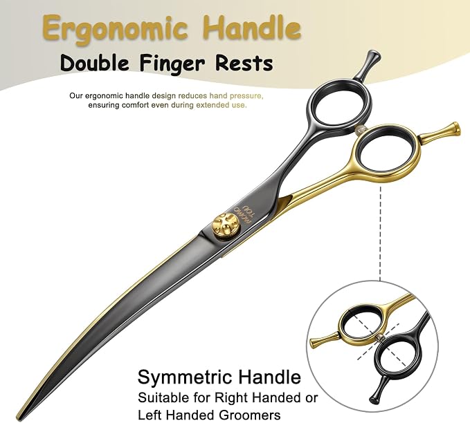 Curved Dog Grooming Scissors 7" – Black & Gold 440C Stainless Steel Shears for Precision Face and Body Shaping