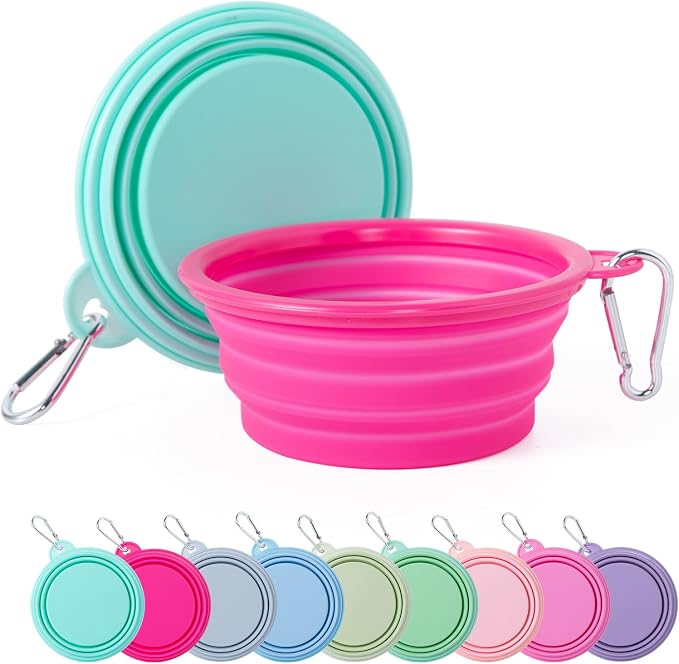 SLSON Macaron Collapsible Dog Bowl, 2 Pack, Small, Bright Pink & Bright Green