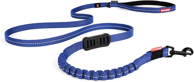EzyDog Zero Shock Lite - Bungee Dog Leash, for Small Dogs - 48", Blue | Shock Absorbing, Padded Neoprene Grip, Reflective Stitching, Strong for Pullers, .5" Soft Touch Webbing for Durability