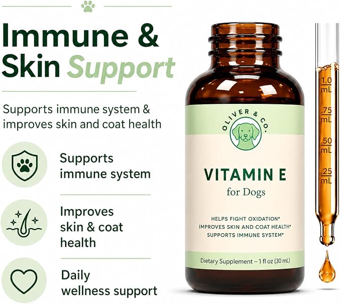 Vitamin E for Dogs - Vitamin E Oil for Dogs - Supports Healthy Skin, Coat, Joints - Supports a Healthy Immune System, Kidney Function - Dog Immune Support - 1 fl oz