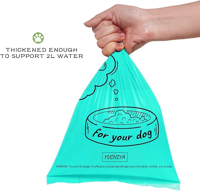 YUCHIYA Dog Poop Pickup Bags Holder Dispenser with Scented Doggy Waste Bags and Carabiner with Safety Lock Plus Hook and Loop Fastener Never Loose on Leash Lead Again (1 Holder 15 Bags, Clear)