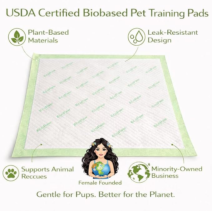 Super Absorbent Pet Training Pads, Large 24x24 Inch, Adhesive Backed, USDA Certified Biobased, 40 Count