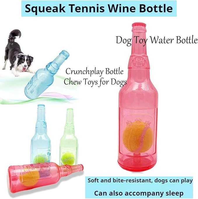 LELEBEAR Dogs Play Bottle Toy, Interactive Dog Chew Toy with Tennis Ball, Dog Toys Water Bottle Cruncher (Green+Yellow, Large: 9.64 * 2.95in)