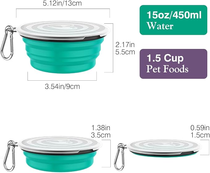 Pawaboo Collapsible Dog Bowls, 2 Pack, Violet Turquoise
