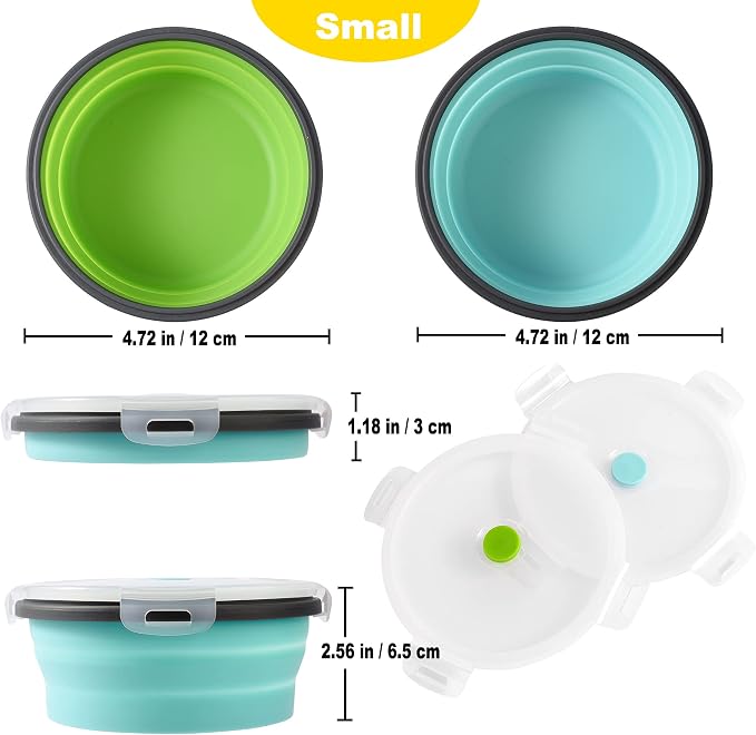 Collapsible Dog Bowls with Lids, 2 Pack, Small, 12oz/350ml