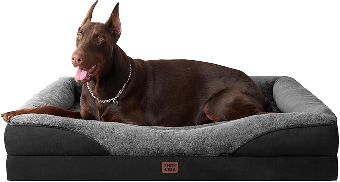 EHEYCIGA Orthopedic Memory Foam Dog Bed - XL 48x35in, Grey/Black
