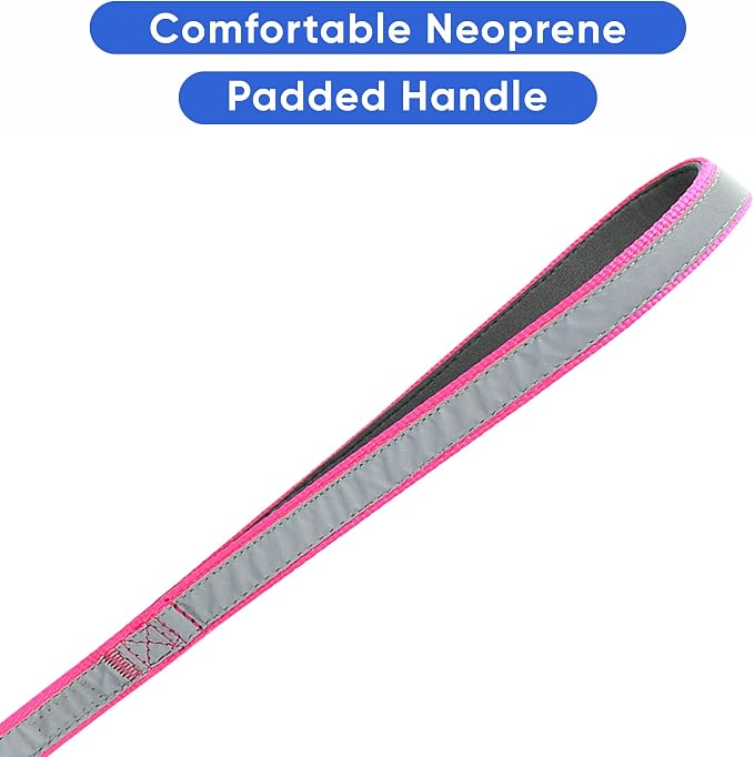Pawtitas Personalized Pink Dog Leash 6 ft Custom ID Lead for Dogs & Puppies Reflective Comfortable Padded Handle Embroidered Name & Phone Number